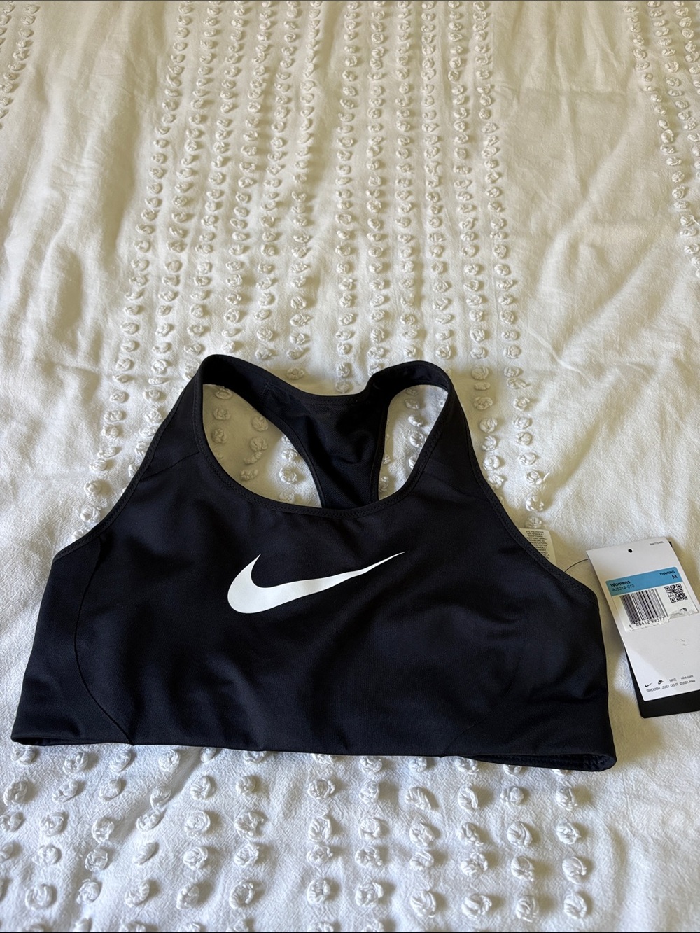 Nike Black Sports Bra with White Logo sz M medium NWT